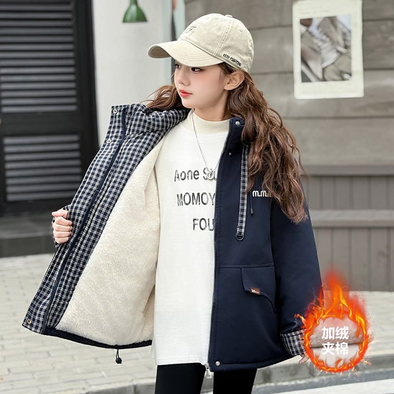 2025 New Winter Girls' Plush Cotton Jackets, Thickened Rabbit Hair Blend Quilted Parkas, Stylish Big Kids' Warm Coats