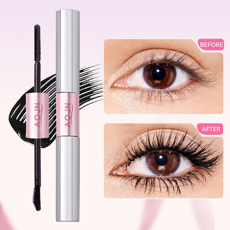 AOJN Cross-border Double-ended Mascara for Women, Waterproof, Lengthening, Curling, Volumizing, Natural Base, Smudge-proof, Double-ended Mascara