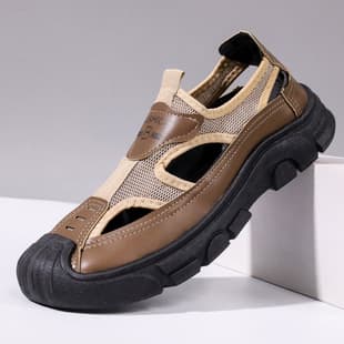 Men's Sandals 2024 Summer New Mesh Breathable Hole Shoes Driving Outdoor Casual Trendy Water Shoes Beach Shoes