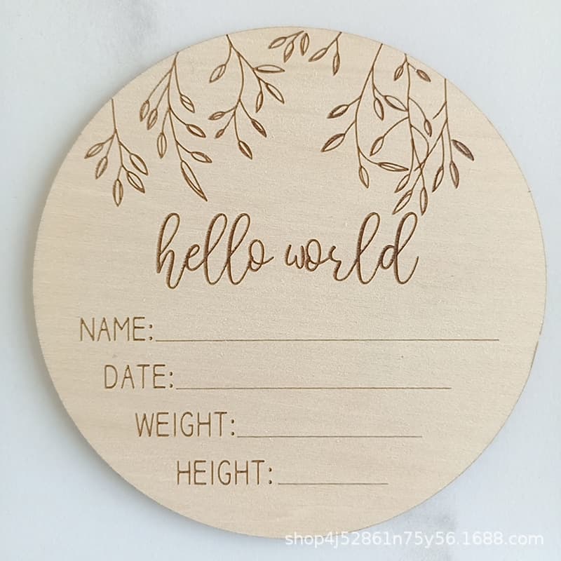 Wooden baby growth commemorative card album helloworld newborn photo props round wood piece