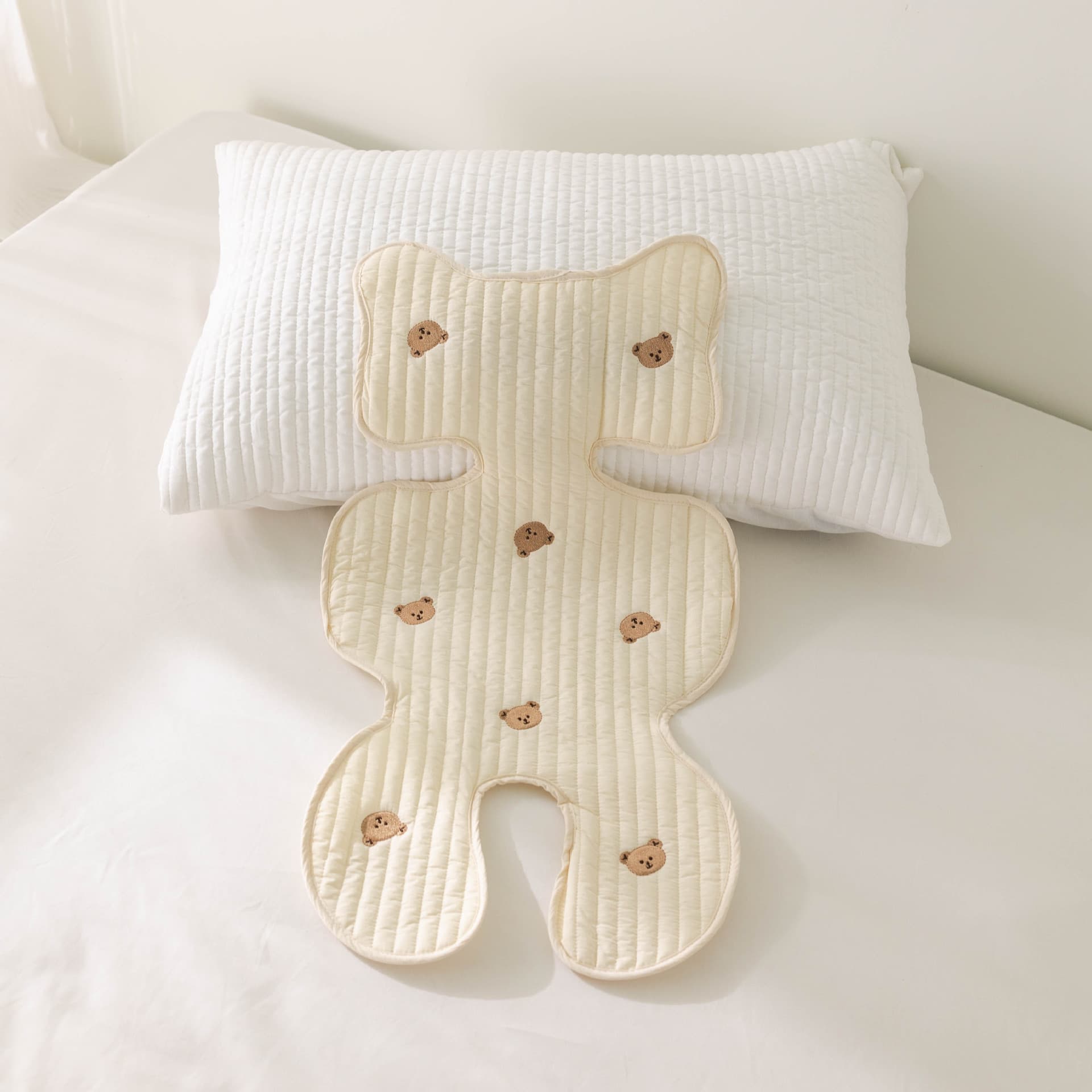 New Summer Thin Baby Stroller Seat Cushion, Embroidered Breathable All-Season Universal Pure Cotton Soft Stroller Mat