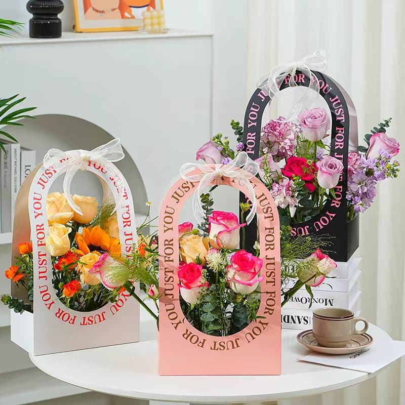 Fresh Flower Handheld Flower Box Paper Flower Basket DIY Handmade Floral Gift Box Mother's Day Fresh Flower Bouquet Packaging Handbag