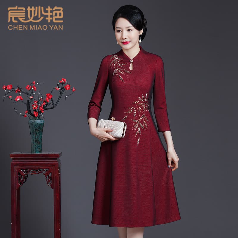 Elegant Wedding Dress Autumn New High Quality Mommy Clothes Luxury Banquet Gown Polyester Fiber Spandex Wholesale
