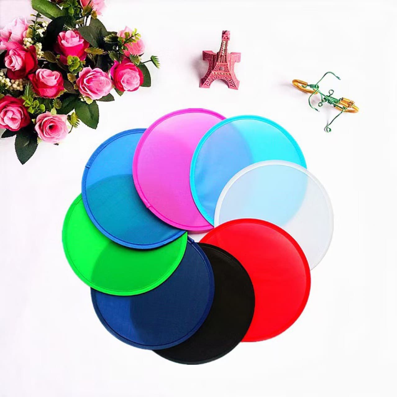 Frisbee Fan Polyester Cloth Round Fan for Support, Japanese and Western Style Advertising Folding Fans, Solid Colors and Color Printing Available