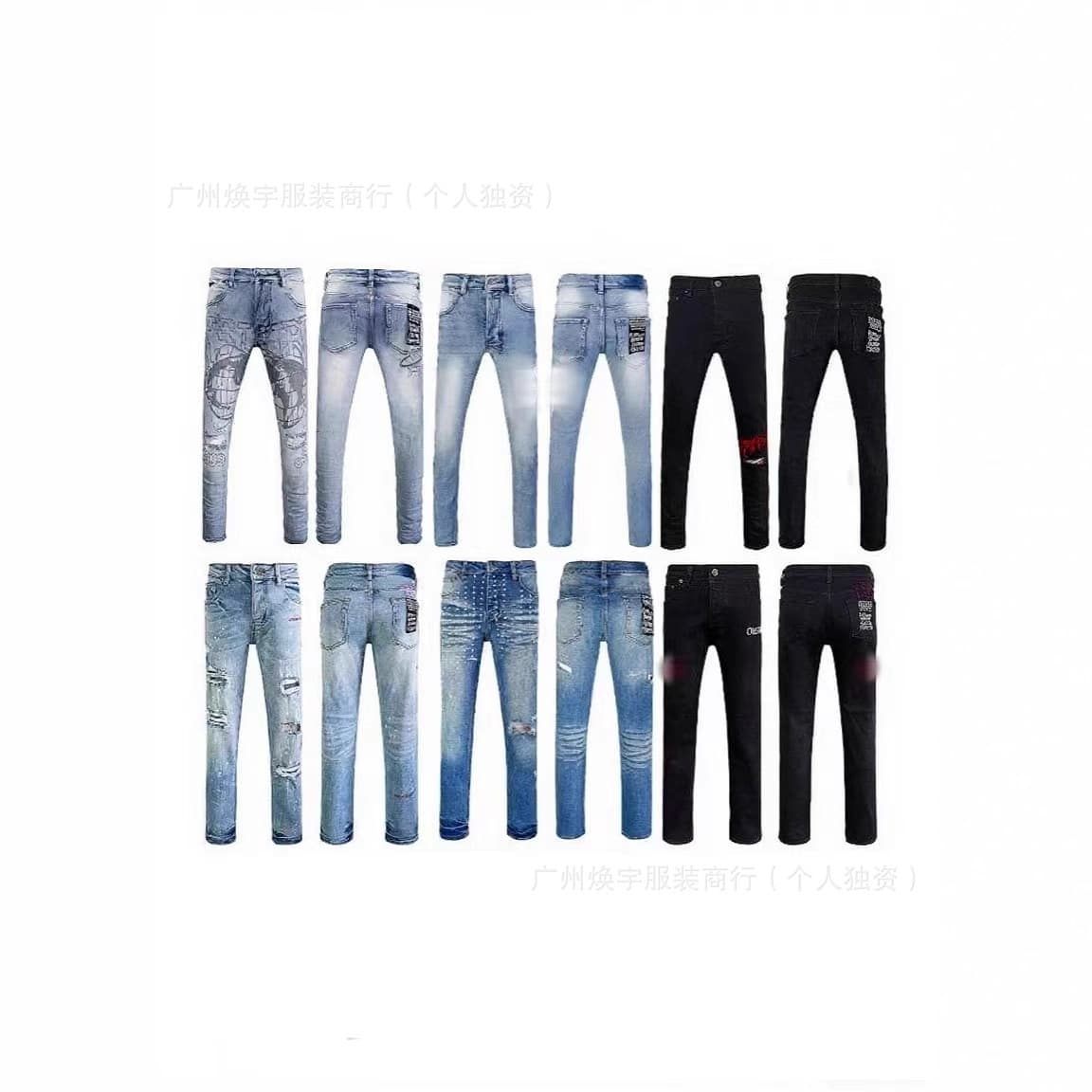 KSB straight leg ripped stretch American high street casual men's jeans, in stock, mixed styles, TEMU pants.
