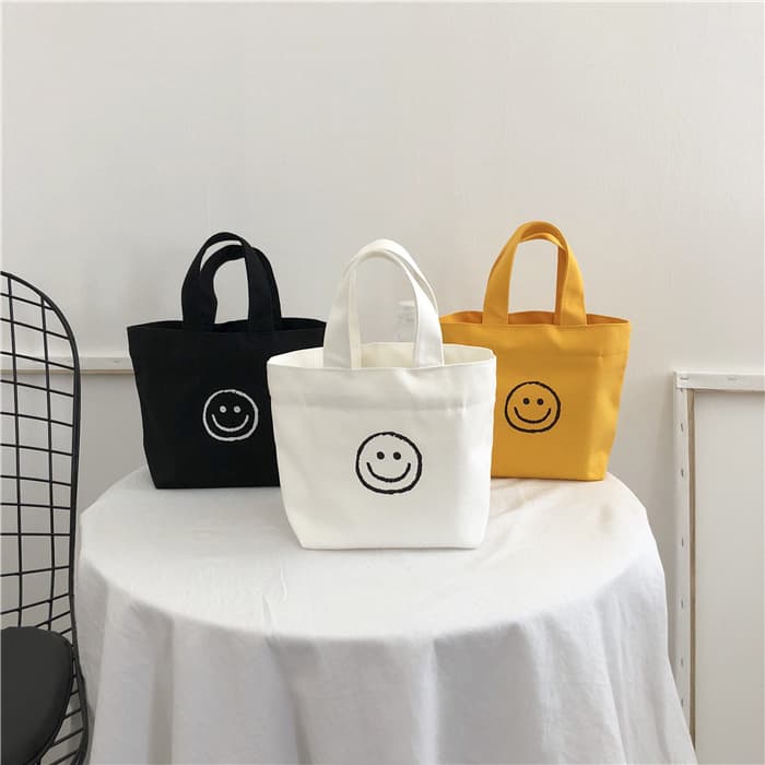 2025 Korean Version Smiley Face Bag Ins Style Trendy Canvas Bag Women Student Lunch Mini Handbag Wholesale