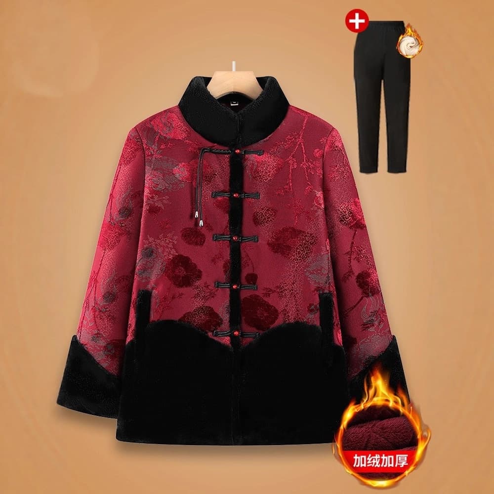 Women's winter cotton-padded coat for seniors, thickened and fleece-lined, extra warm, plus size, loose fit, suitable for plus-size mothers.