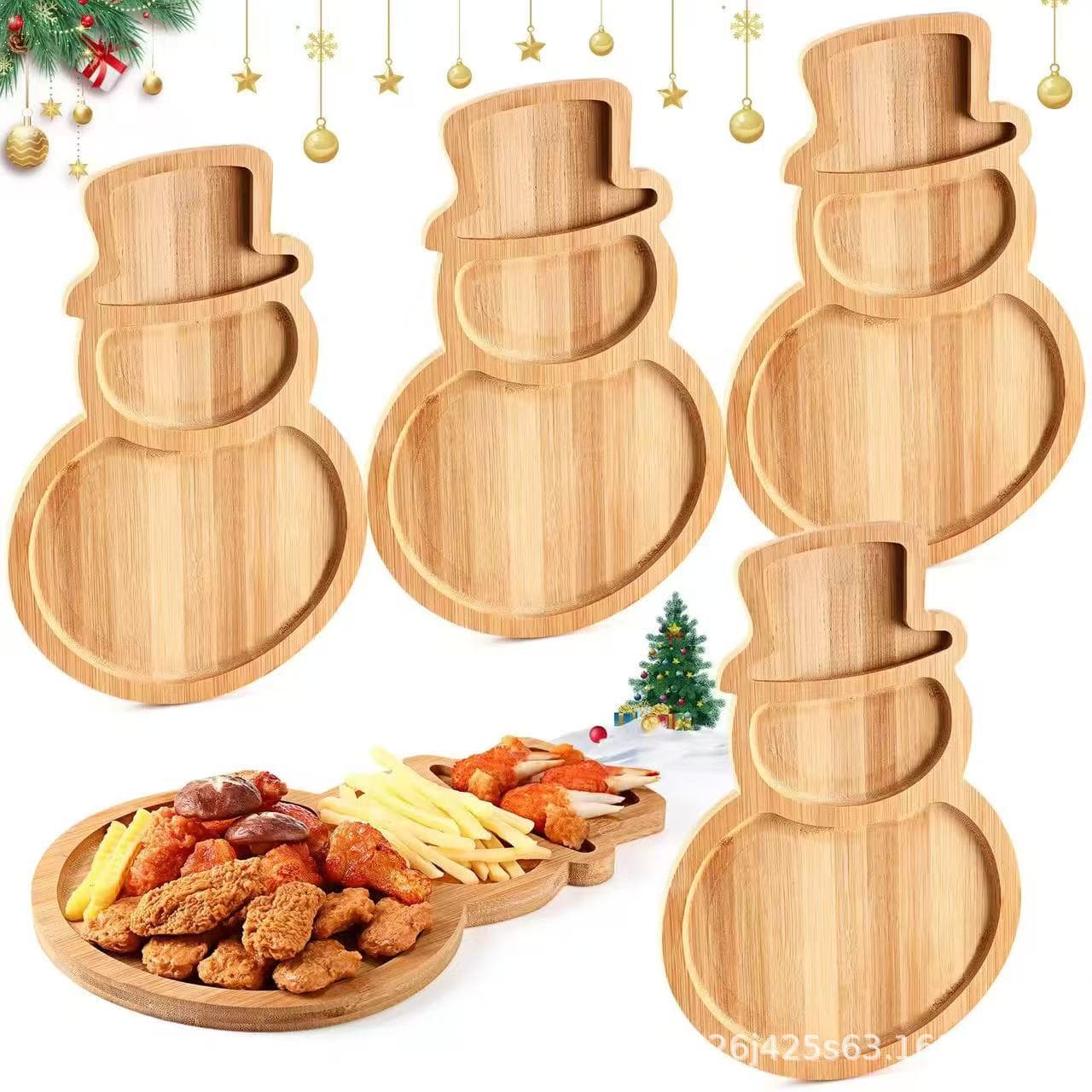 Christmas Wooden Charcuterie Board Creative Snowman Design Wood Tray Christmas Tree Solid Wood Compartment Dessert Plate