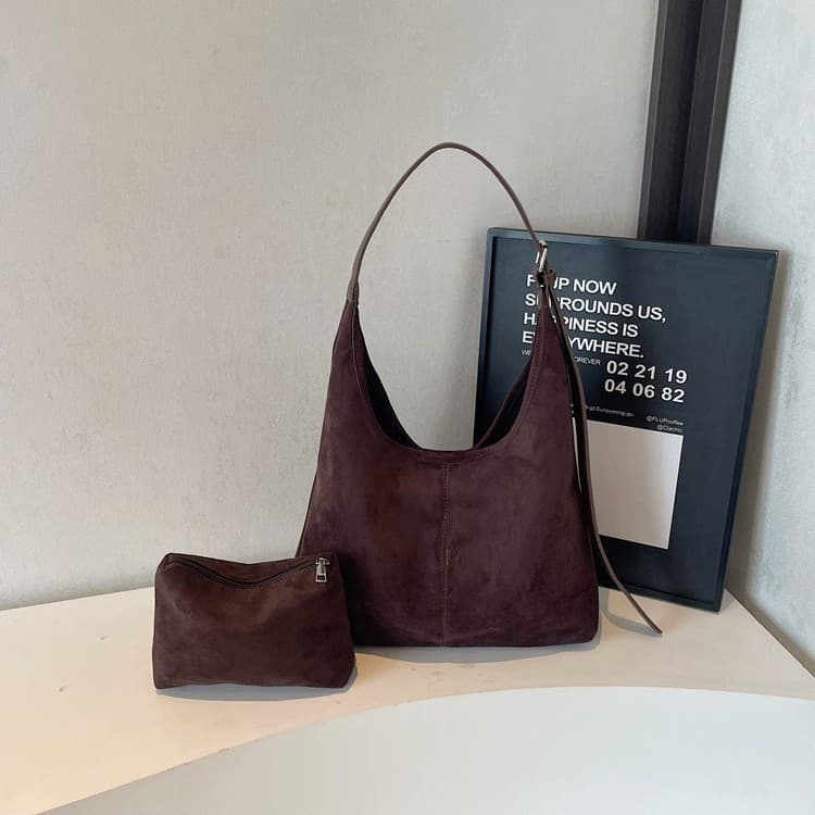 Autumn New Retro Trendy Suede Shoulder Bag Maillard Fashion Large Capacity Tote Bag Crossbody Bag for Women