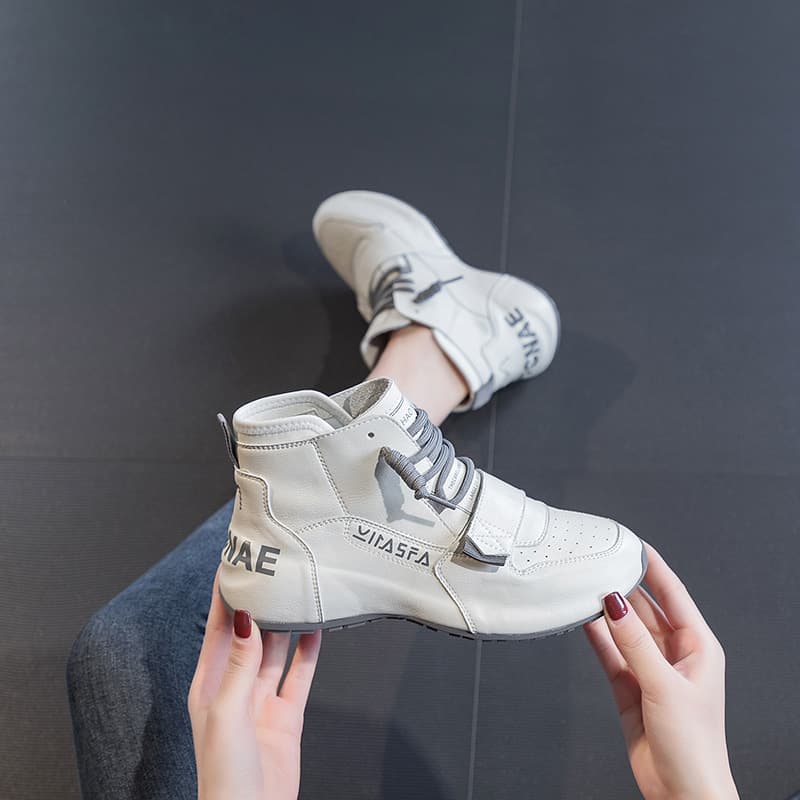 CCVV Women's Shoes 2022 Spring New Casual Sneakers White Elevated Flat High-Top White Shoes Trendy Singles