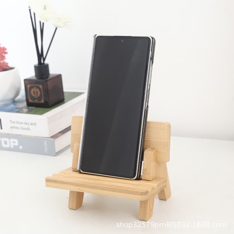 Desktop phone holder, bamboo and wood creative seat shape, phone and tablet support stand, lazy charging base.
