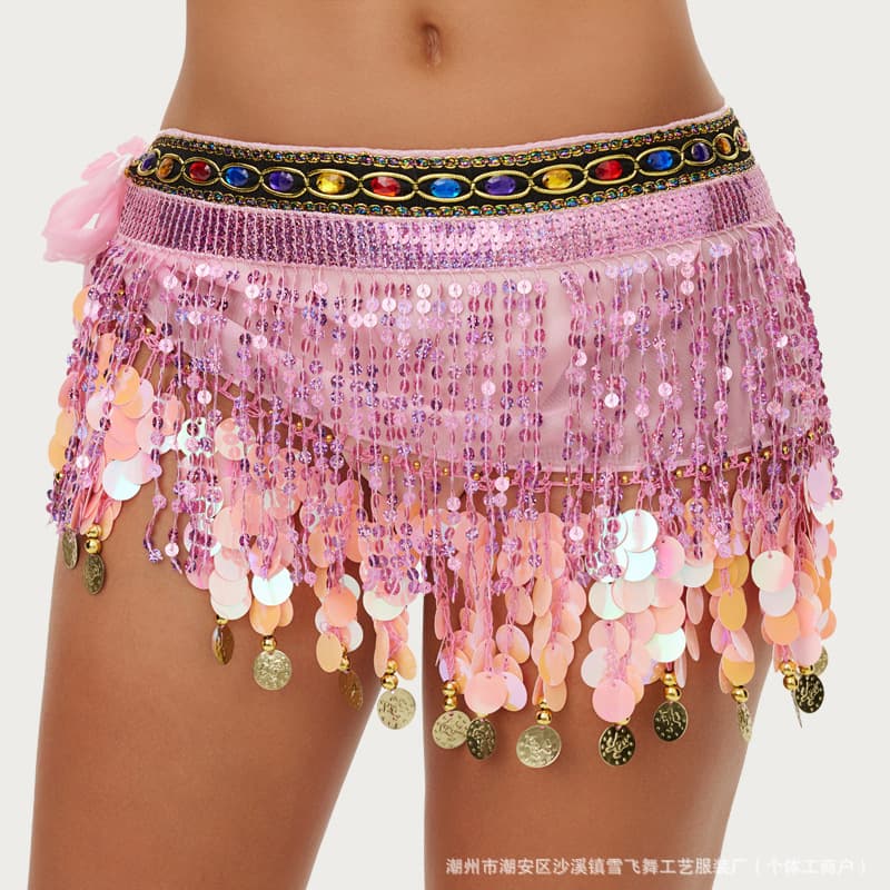 New Belly Dance Hip Scarf Handmade Sequins Fringe Belt Indian Dance Performance Waist Belt Sash Amazon