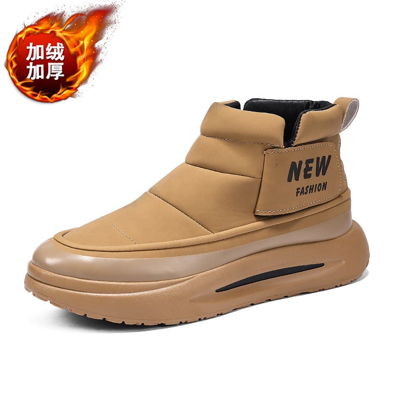 Men's Snow Boots High-Top Low-Cut Leather Smooth Leather Lined Thick Warm Shoes Thick Fleece TEMU Winter Cross-Border Men's Shoes