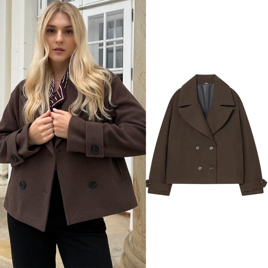 Spring and Autumn Cross-Border Loose Double-Breasted Short Wool Coat Fashion Lapel Short Coat European and American Wool Coat Jacket