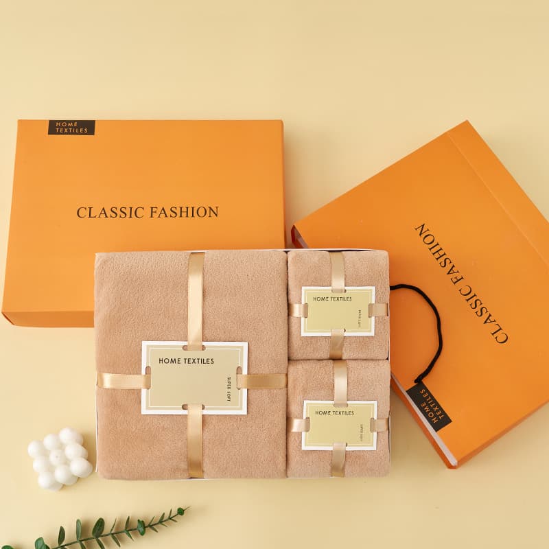 Coral fleece towel gift box, bath towel three-piece gift box, towel set, customer retention gift, bath towel set, packaging.