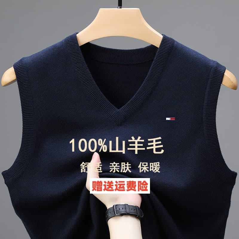 [Outlet Withdrawal] 100% Pure Wool Sweater Men's V-Neck Knitted Vest Thickened Versatile Sleeveless Vest
