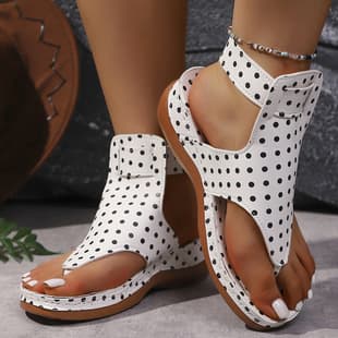 Polka Dot Flat Sandals for Women Summer New Style Cross-Toe Roman Sandals Casual Open-Toe Sandals Cross-Border Large Size Thick Sole Women's Shoes