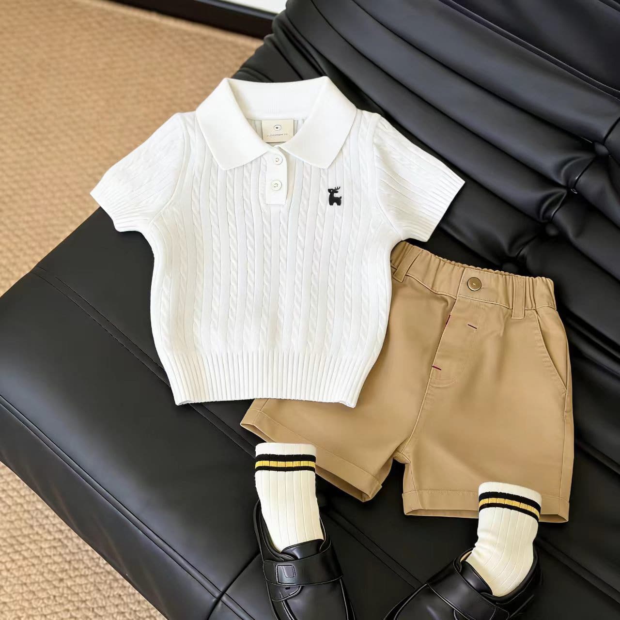 Korean Children's Dopamine Polo Short-Sleeve Tops 2026 Summer New Style Boys and Girls Academy Style Sweater Set