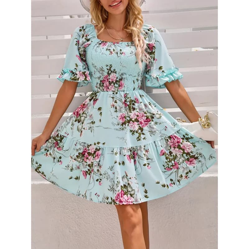 2025 Floral Print Princess Sleeve Dress Elegant Vacation Long Dress