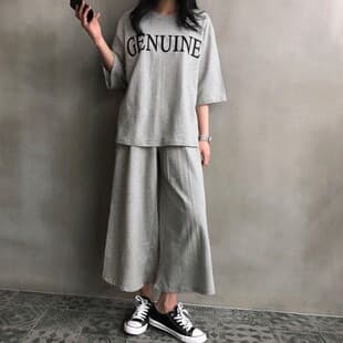 Loose Plus Size Japanese Korean Fashion Casual Letter Top for Women Summer New Short Sleeve Nine-Point Pants Two-Piece Set