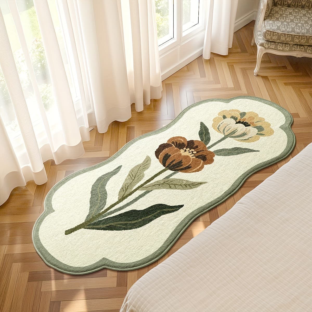 New Fresh Floral Bouquet Carpet, Study Hallway Decorative Rug, Stain-Resistant Easy-to-Clean Rug, Bedroom Insulation Rug