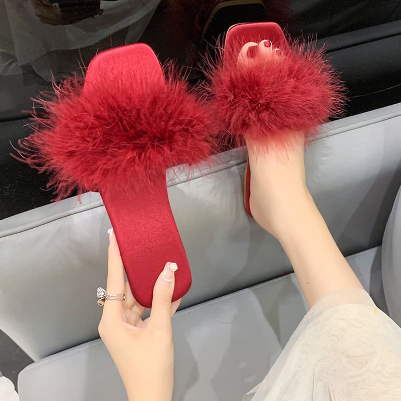 Bridal Morning Robe Slippers for Wedding Bridesmaids, Silk Satin Slippers, Red Festive Pair, Women's Spring and Summer Shoes