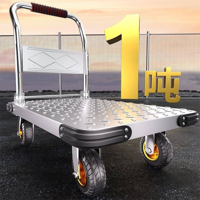 Household Steel Plate Cart, Warehouse Loading/Unloading Trolley, Express Delivery Hand Truck, Thickened Silent Caster Trailer Flatbed