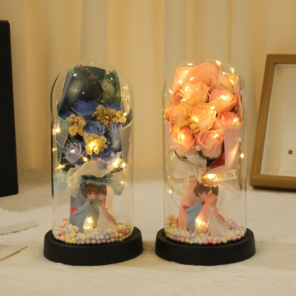 Simulated flower glass cover plastic cover lantern rose flower proposal gift high-end lantern female gift wholesale