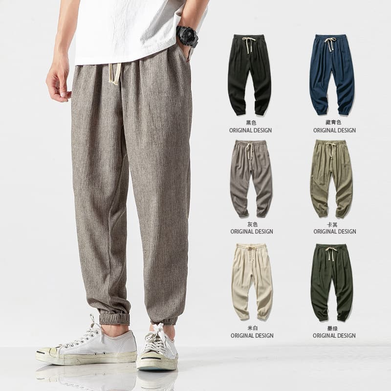 2025 New Plus Size Cotton Linen Harem Pants Men Drawstring Trousers Chinese Style Men's Clothing Thin Lantern Pants Linen Men's Pants