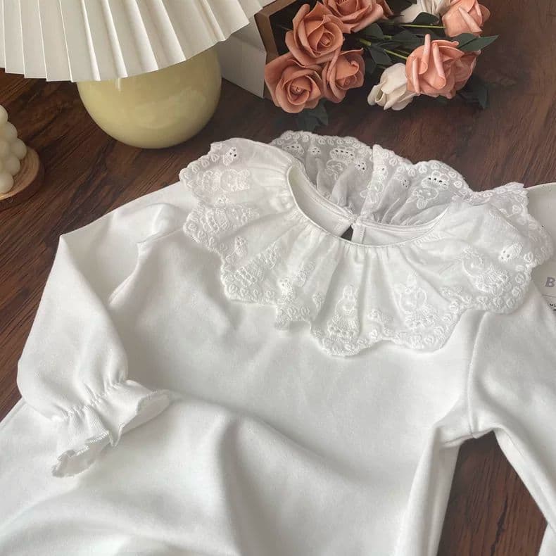 Autumn baby girl baby lace ruffle collar long-sleeved bottoming shirt white lapel top princess inner wear