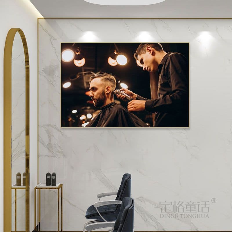 Men's American Barbershop Wall Art Poster, Retro Pompadour Style Decorative Painting for Hair Salon