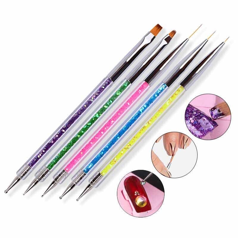 Cross-border exclusive supply of 5 double-ended nail art pens (dotting, beading, liner brushes, gel polish brushes)