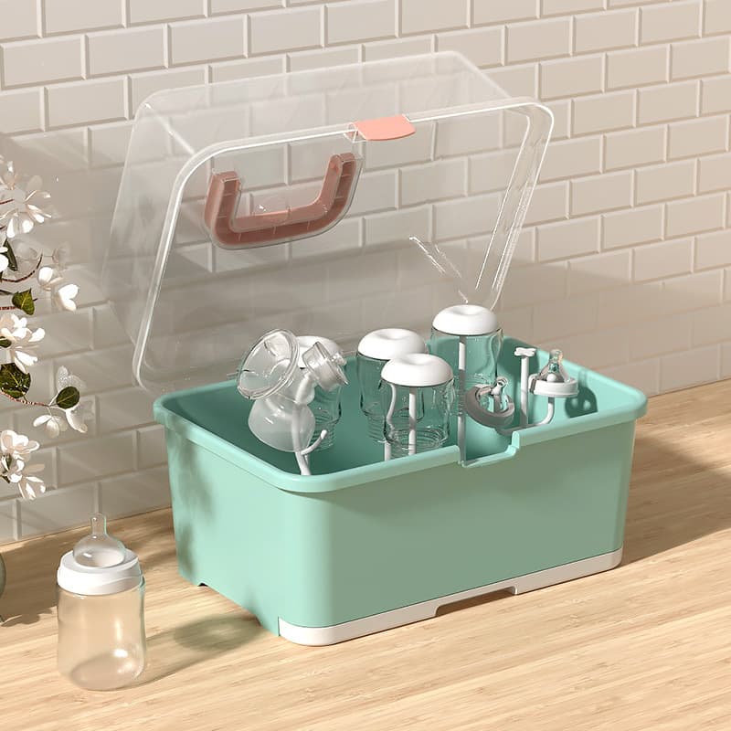 Factory direct sales, infant bottle brush storage box, portable baby tableware storage container, drip-proof dust rack, straw cup