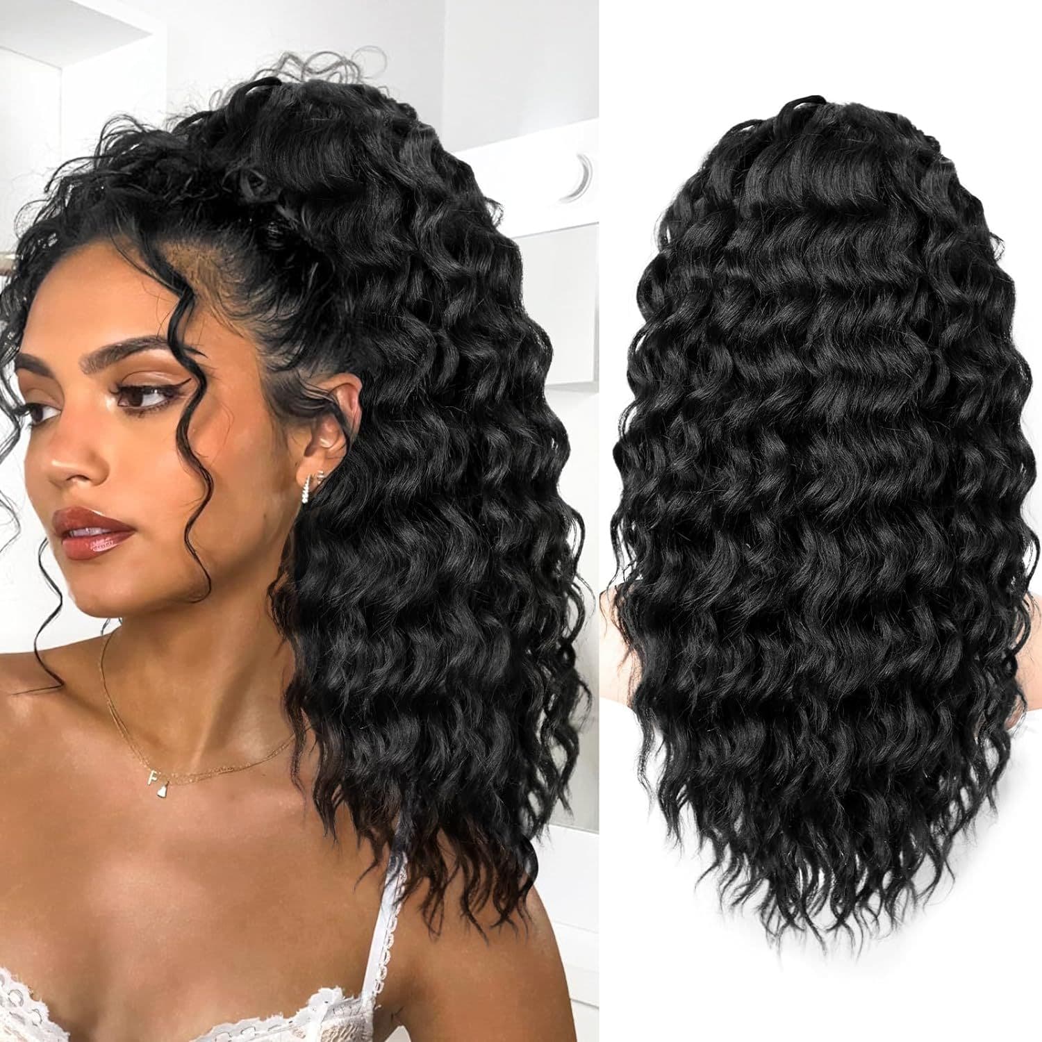 Foreign Trade Wig European and American Women's Drawstring African Small Roll Chemical Fiber Horsetail Ponytail Elastic Net Wig Horsetail