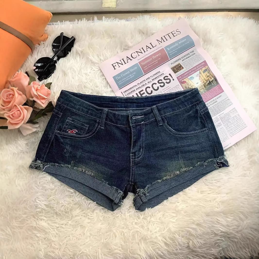 Retro Design Rolled Hem Jeans for Women, Summer, Sexy, Low-Rise, Ultra-Short, Tight, Bodycon, Hot Pants