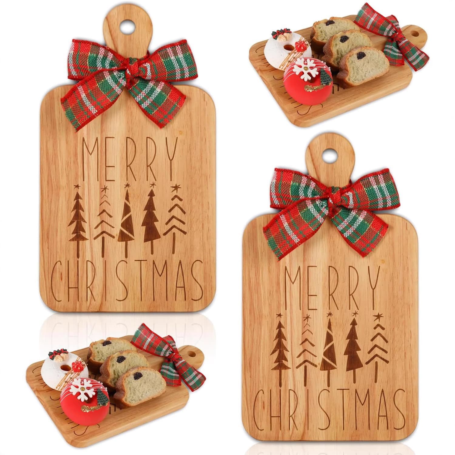 Wooden Christmas cutting board, household rubberwood tray with handles, double-sided cheese dish, pizza and cheese dish