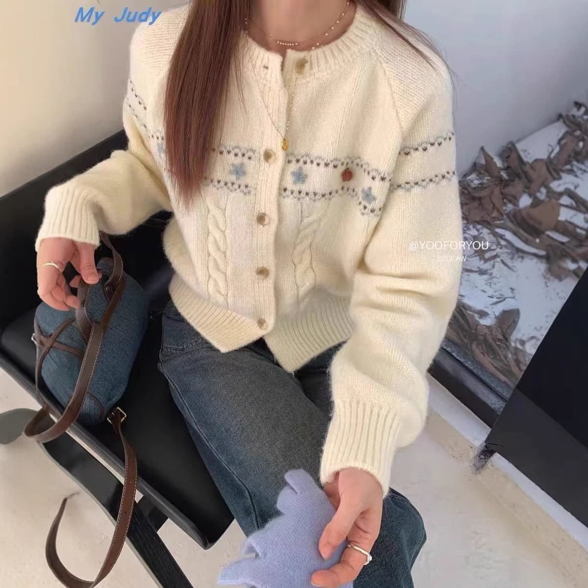 2026 Spring/Fall Niche Design Knitted Cardigan Top Korean Casual Jacquard Coat Versatile Sweater Women Ins