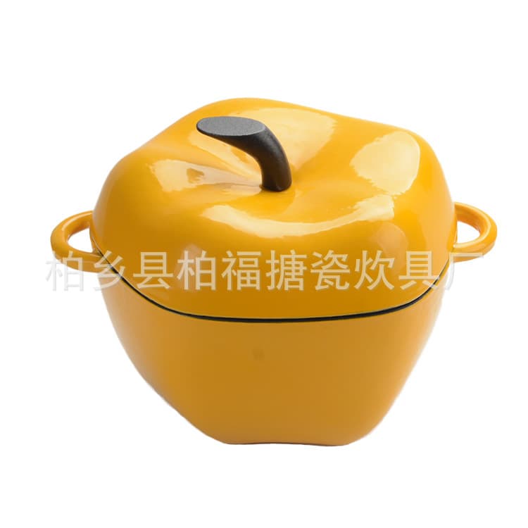 Double-Ear Irregular Cast Iron Enamel Pot Yellow Persimmon Pot Cast Iron Enamel Pot Soup Pot Multi-Functional Home Use