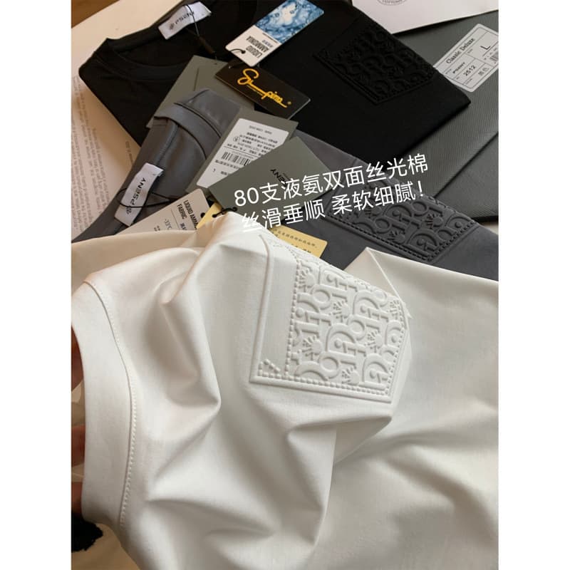 Top-tier! Imported Liquid Ammonia Mercerized Pima Cotton! 2025 Spring/Autumn Solid Color Casual Round Neck Short Sleeve T-Shirt for Men