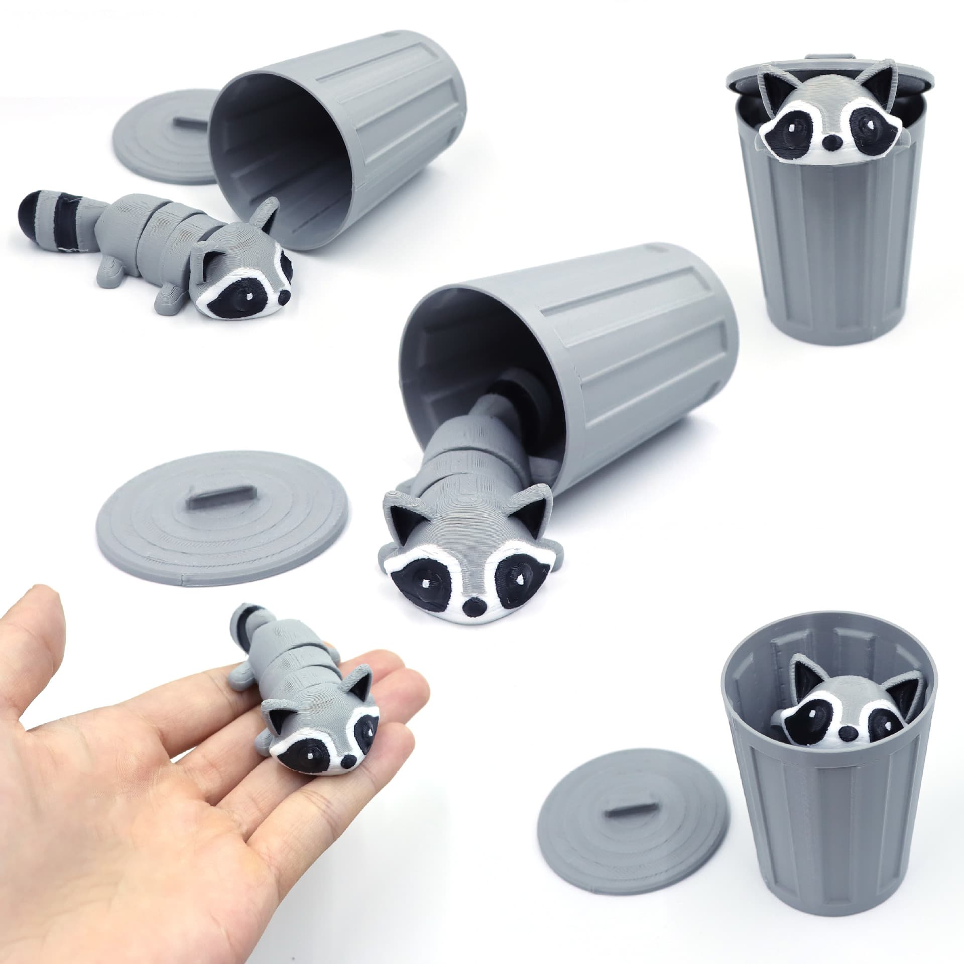 Cross-border bestseller: Mischievous 3D Printed Raccoon movable raccoon toy ornament