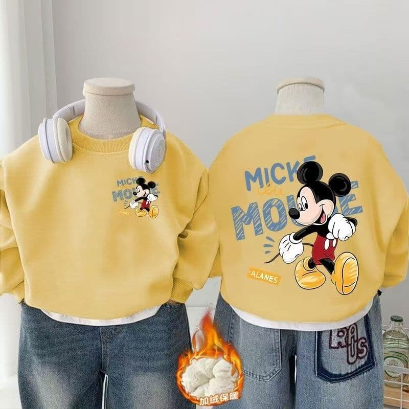 Kids Fleece Winter Clothes Boys Girls Baby Cartoon Mickey Crewneck Sweatshirt 2025 Winter Toddler Thickened Sweatshirt Trendy