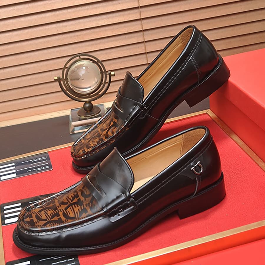 AsiaSixuan Europe Station Genuine Leather Trendy Brand European and American Men's Lazy Shoes Men's Leather Shoes Slip-On Printed Formal Casual