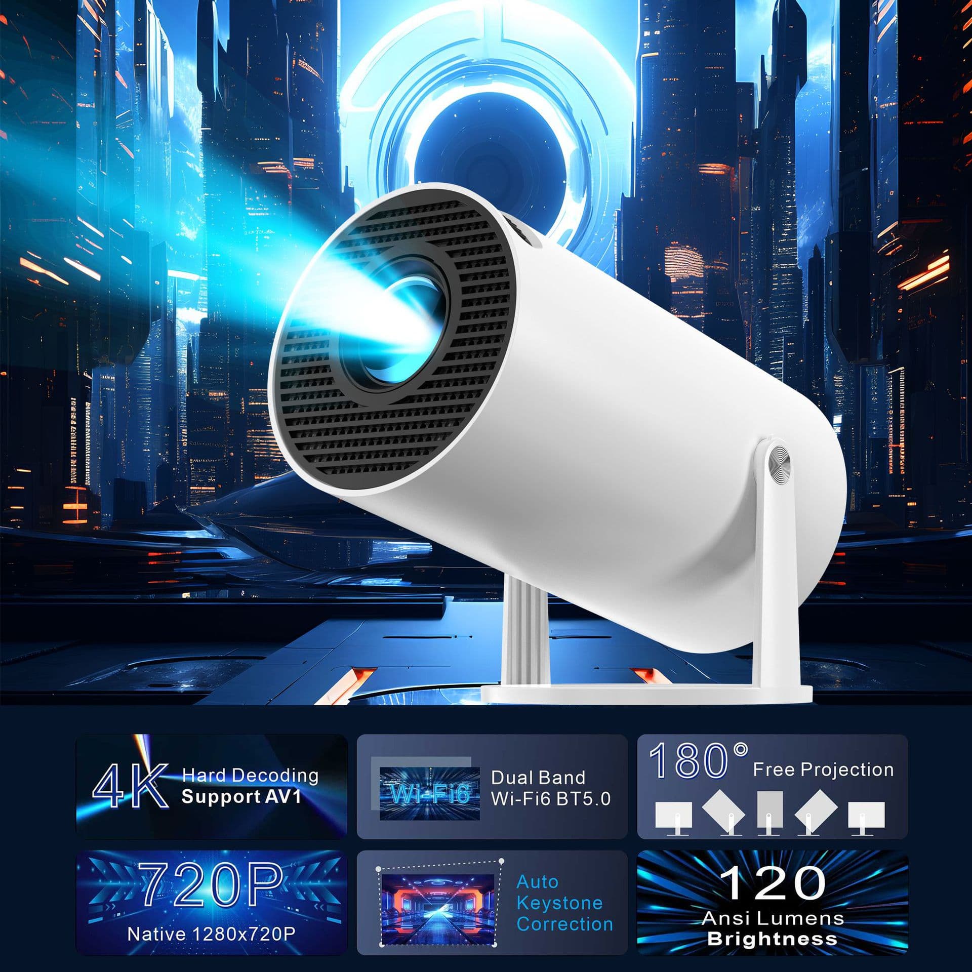 Cross-border hot-sale HY300 barrel projector, Android smart 3326 chip, high-definition portable home use, factory direct sales