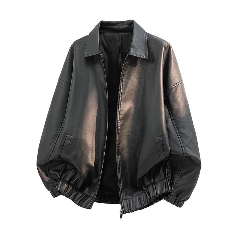 New American Retro Leather Jacket for Men Spring Autumn Loose Casual Couple Motorcycle PU Leather Coat