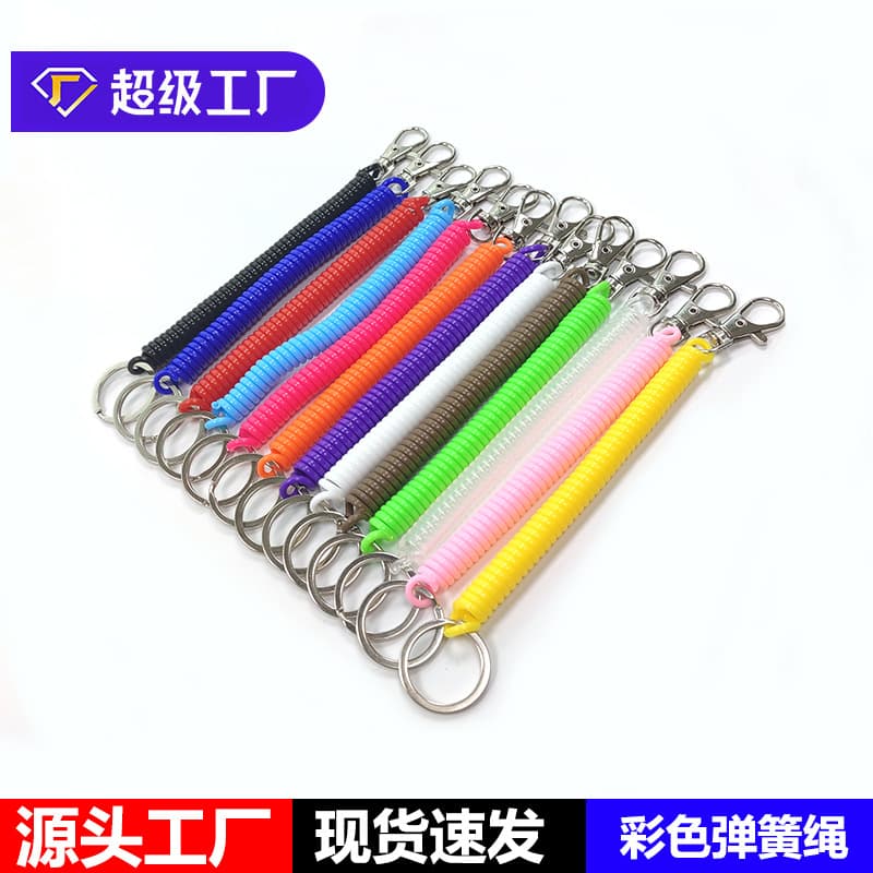 Plastic Spring Rope Keychain Metal Color Spring Key Chain Retractable Anti-Loss Cord Portable