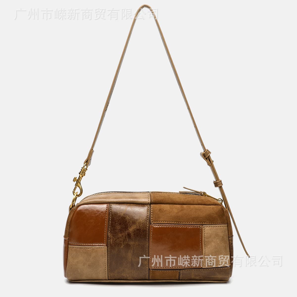Z Home 2025 Autumn Niche Design Color Matching Bowling Bag Women's Shoulder Bag Brown Casual Simple Contrast Color Bag