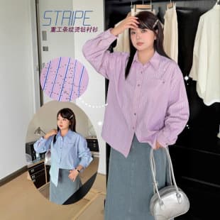 In Stock K3000 Spring Plus Size Women's Striped Casual Loose Blouse for Curvy Women Up to 240 lbs