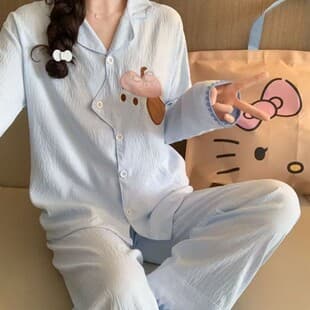 Spring Women's Pajamas: New Cloud Cotton, Long Sleeves, Small Notched Collar, Long Pants, Casual Loungewear Set