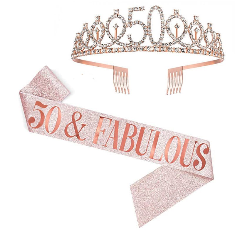 Number 50 21 13 Birthday Crown Ceremonial Belt Set Girl Rhinestone Headband Belt Queen Party Supplies