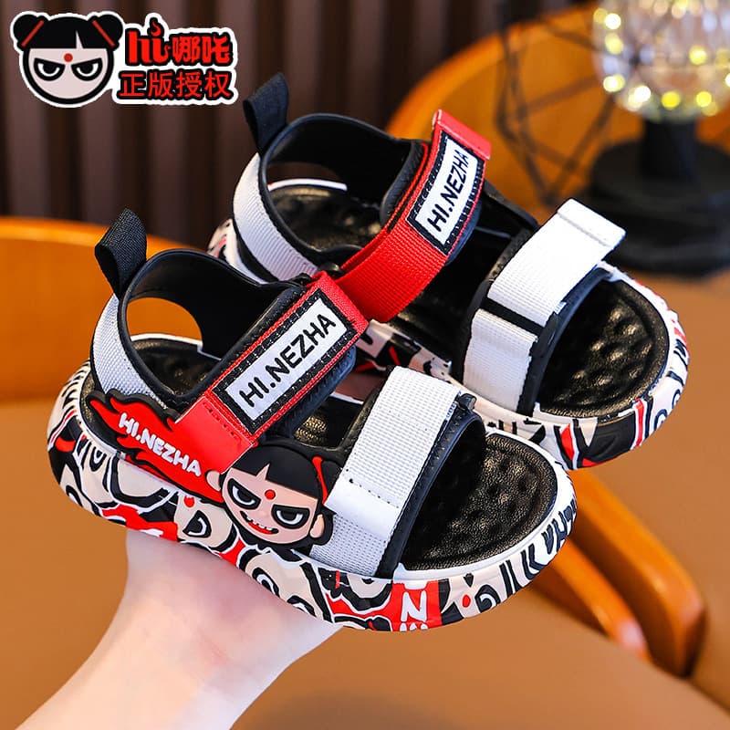 Original Nezha Summer Boys' Sandals Non-slip Soft Sole Breathable Outdoor Girls' Hook-and-Loop Kids' Beach Sandals